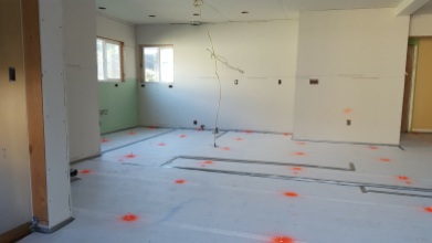 This is from the sliding glass door in the dining room looking towards the kitchen. Floor is prepped for the gypcrete.
